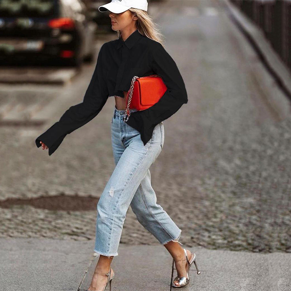 Damen cropped Hemd mit weitem Arm Stalluxe