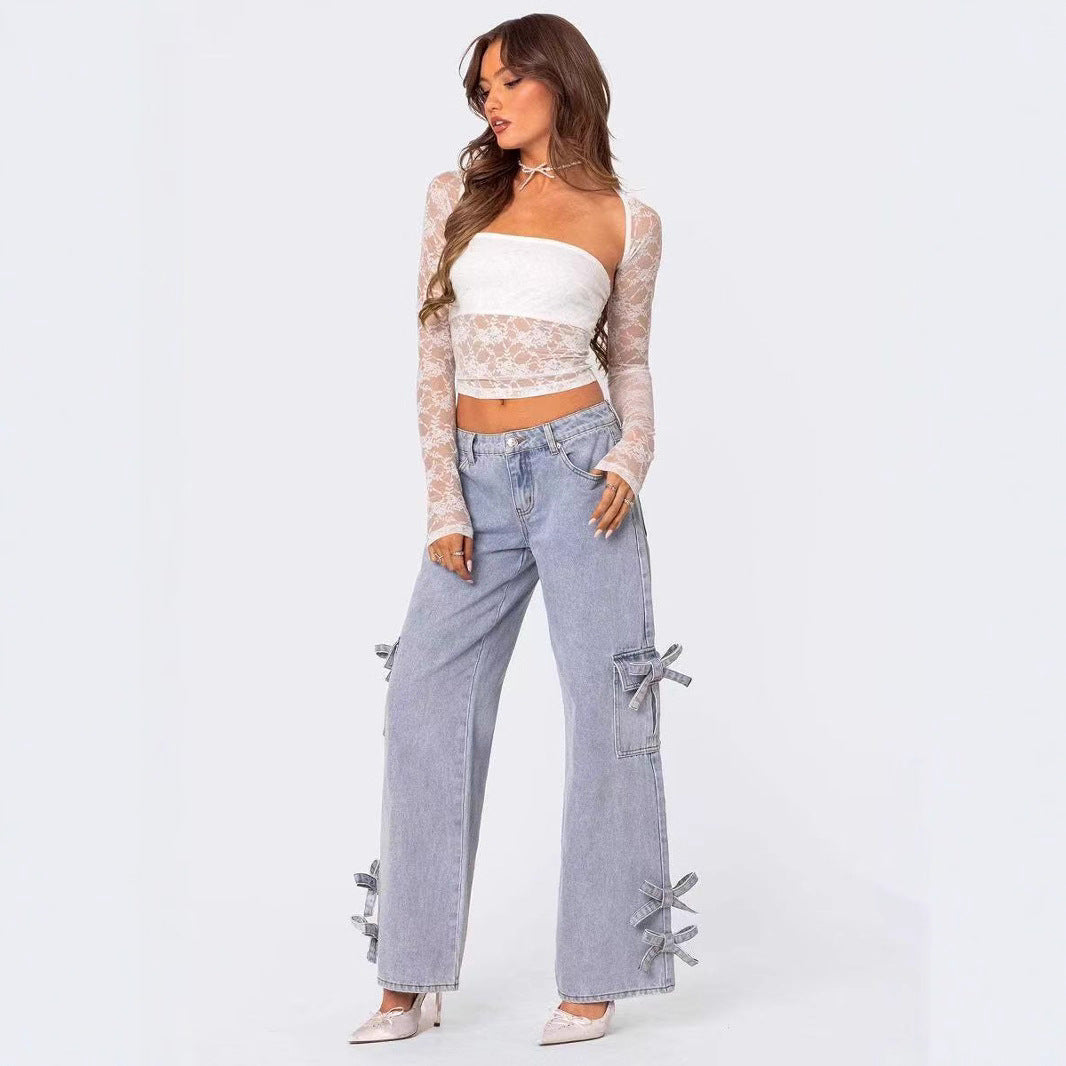 Damen lässige Cargo-Jeans mit stylischem Schleifen-Detail Stalluxe