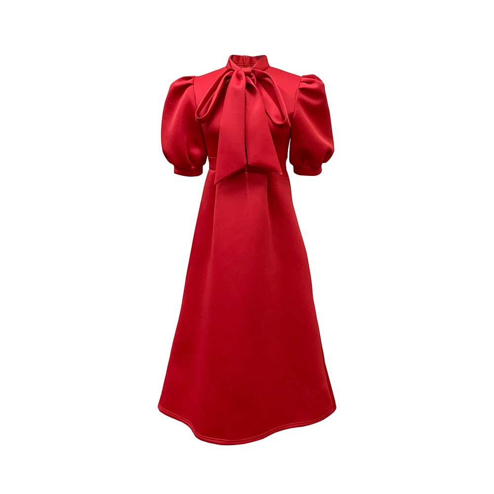 Damen Maxikleid mit voluminösen Puffärmeln und eleganter Schleifenverzierung Stalluxe