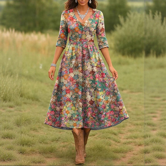 Damen Maxikleid mit floralem Design und elegantem V-Ausschnitt Stalluxe