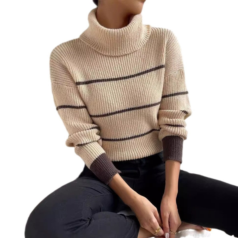 Damen Pullover mit hohem Kragen und Streifenmuster Stalluxe