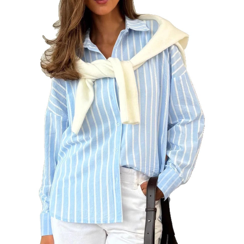Women's Lightweight Striped Button-Up Shirt Stalluxe