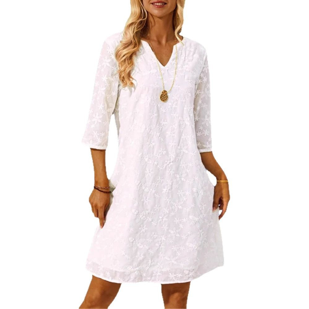 Damen Tunika-Kleid mit floralem Stickdesign Stalluxe
