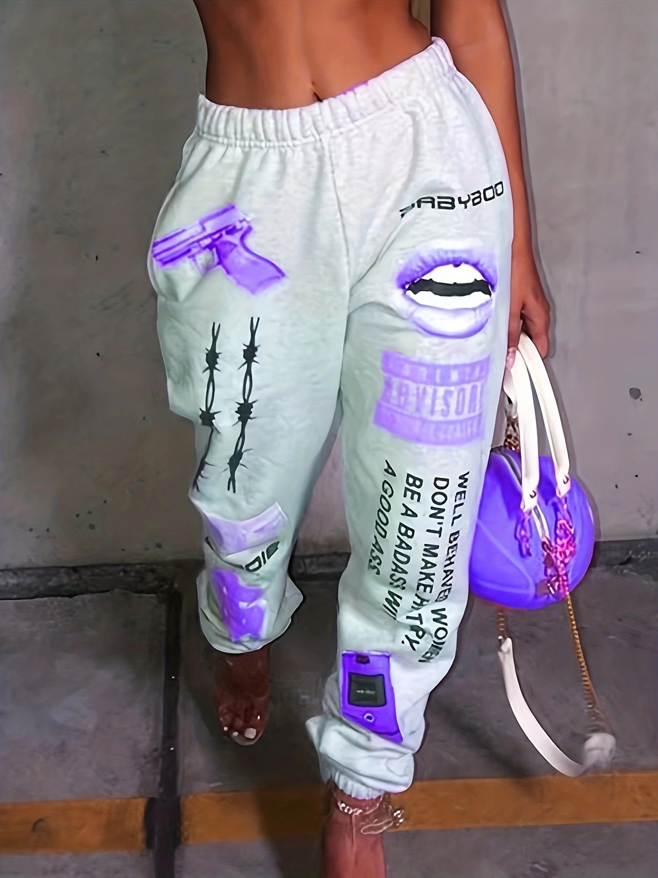 Damen lässige Sporthose mit auffälligen Schriftzügen und Grafikdesign Stalluxe