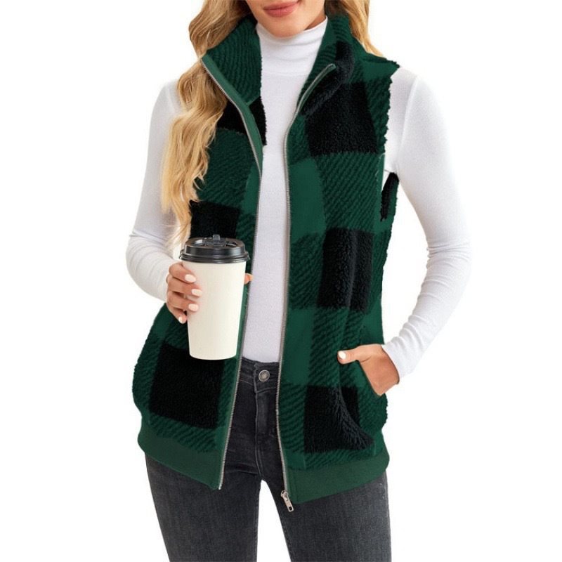 Damen Fleece-Weste mit Karomuster und hochwertigem Reißverschluss Stalluxe