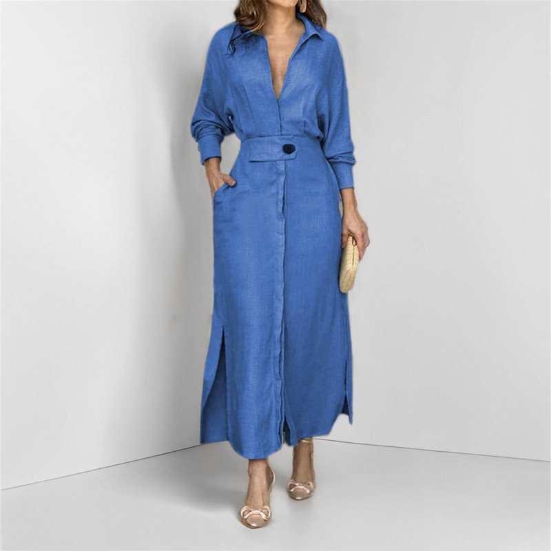Damen Hemdkleid mit Taillengürtel und seitlichen Schlitzen Stalluxe