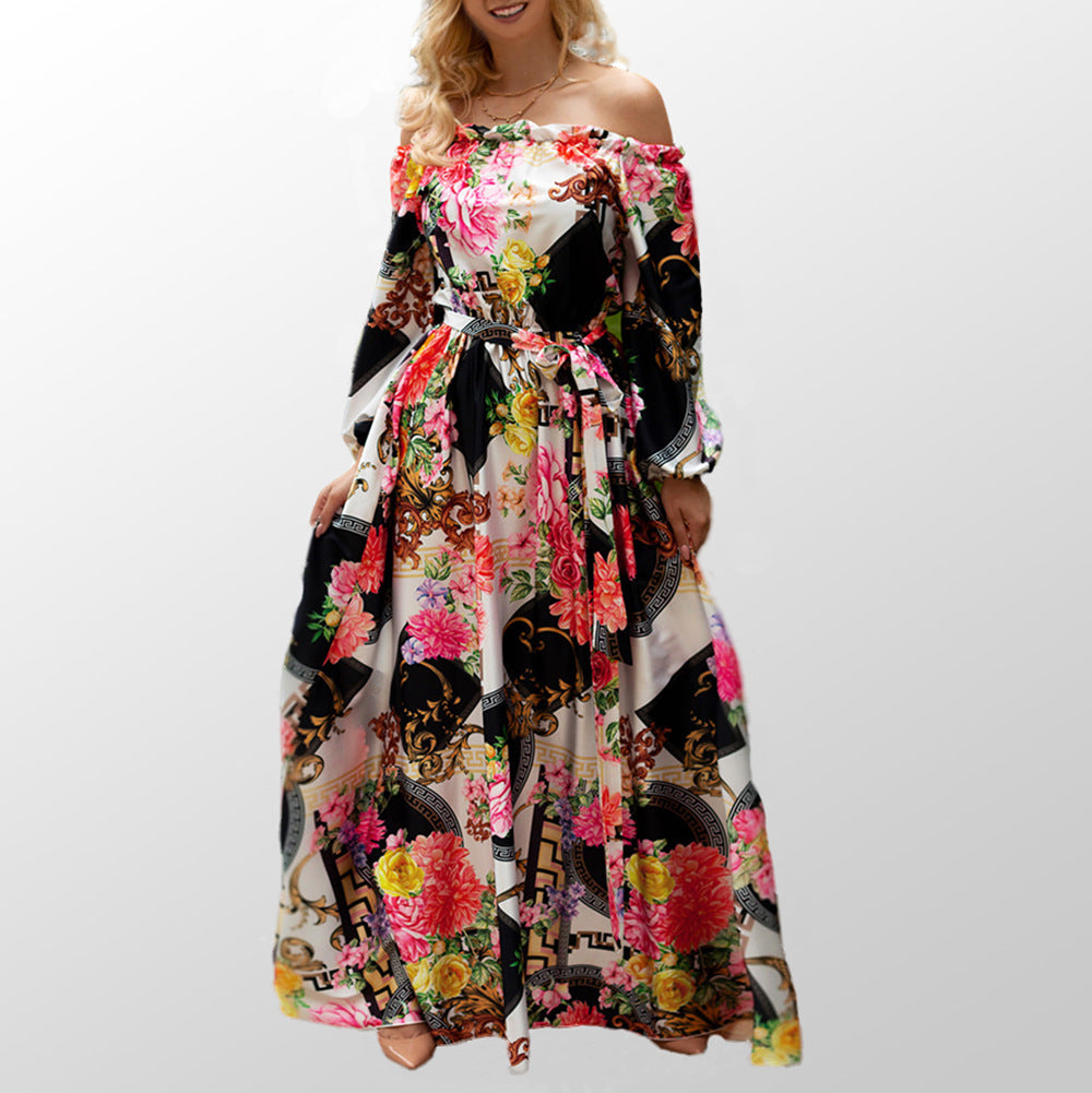 Damen Maxikleid mit off-shoulder Schnitt und floralem Design Stalluxe