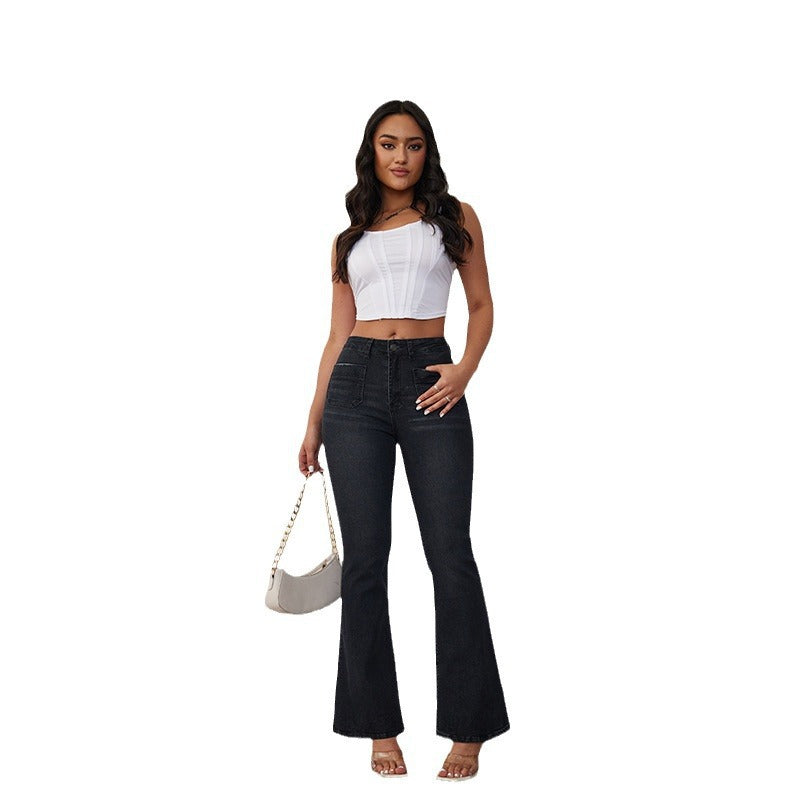 Damen Flared Jeans mit hohem Bund und seitlichen Taschen Stalluxe