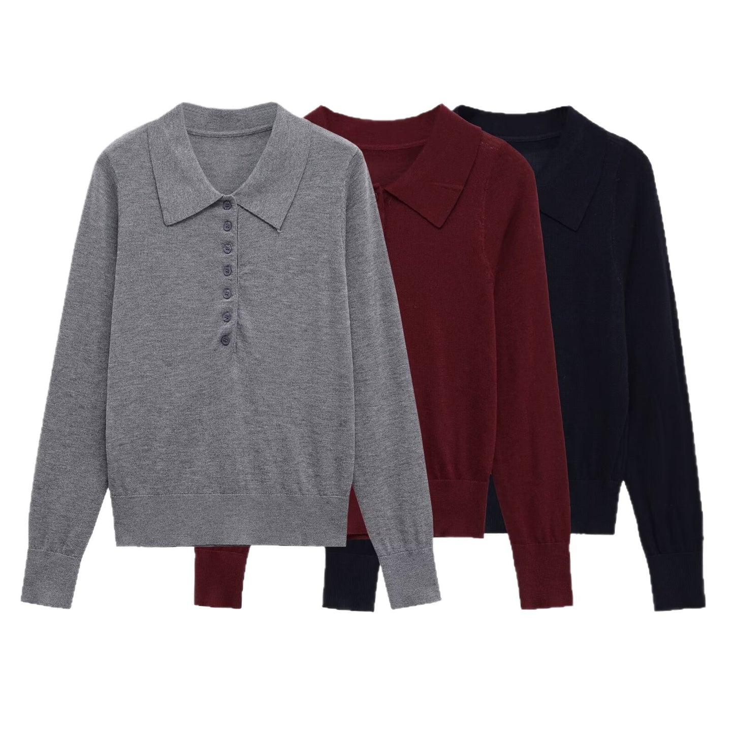 Damen Langarm-Pullover mit Polo-Kragen und knöpfbarem Ausschnitt Stalluxe