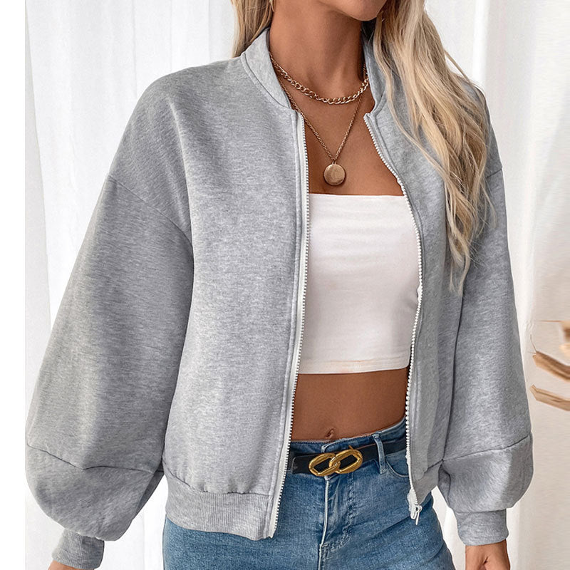 Damen lässige Sweatjacke mit voluminösen Ärmeln und Reißverschluss Stalluxe
