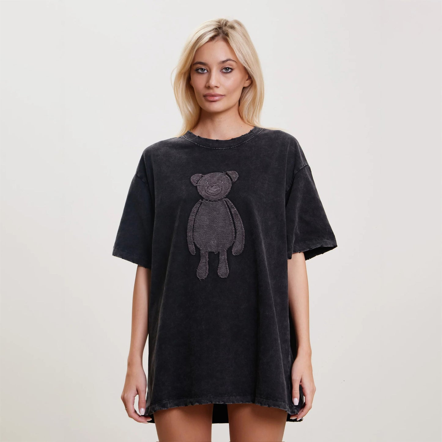 Damen Oversized T-Shirt mit kreativem Bärenmotiv Stalluxe Dunkelgrau