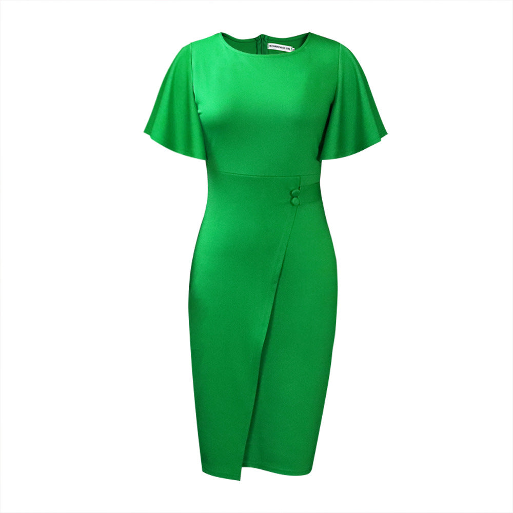 Damen Elegantes Wickelkleid mit Rüschenärmeln und taillierter Silhouette Stalluxe