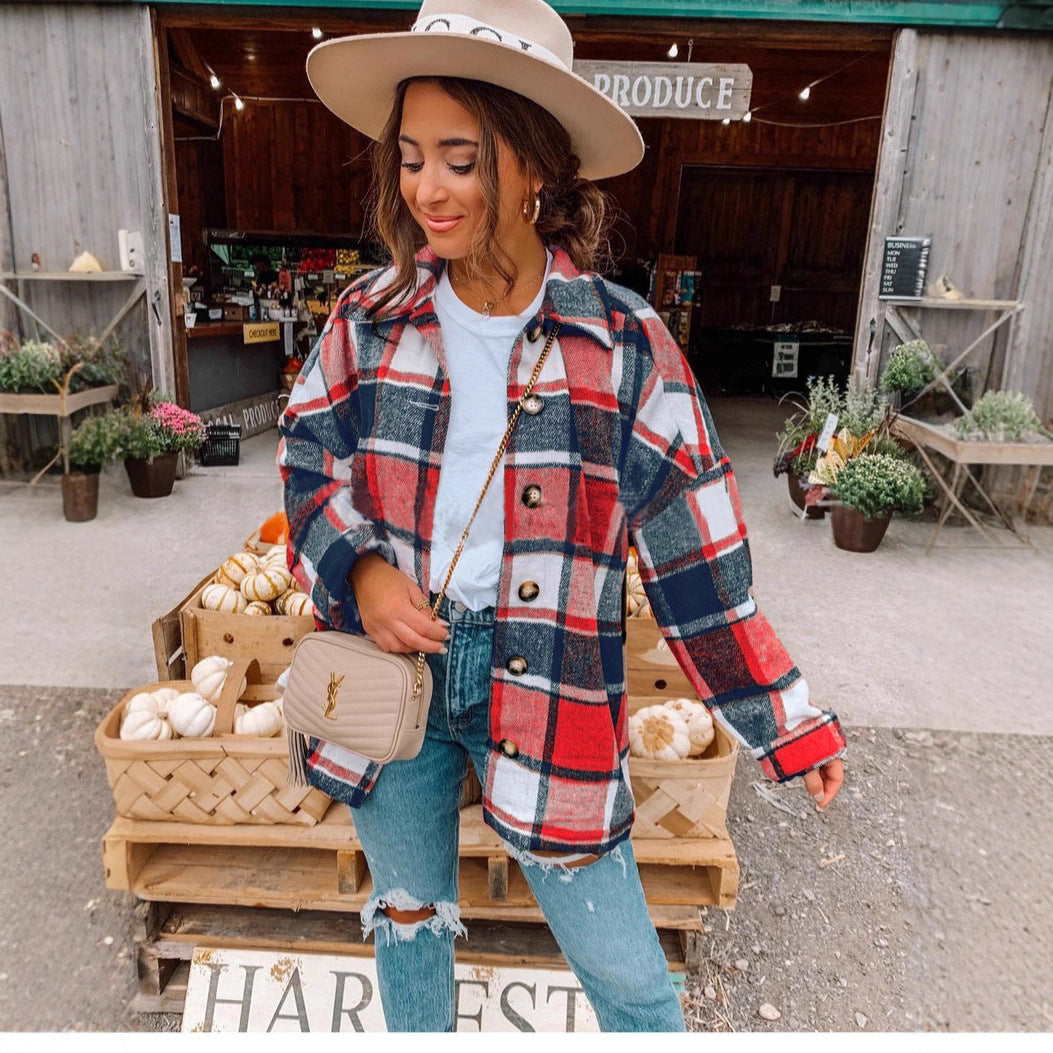 Damen Karo-Casualjacke mit Knöpfen und bequemer Passform Stalluxe