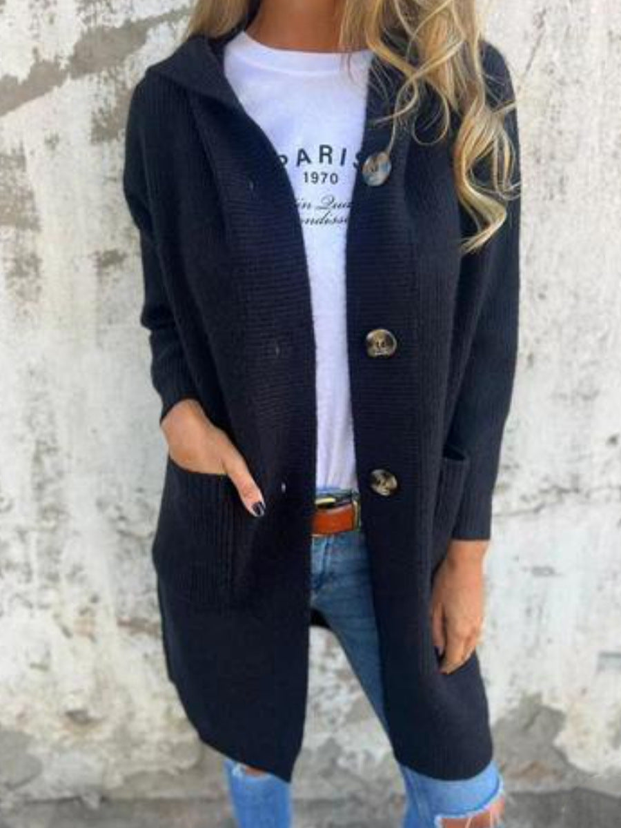 Damen Strickjacke mit Kapuze und Knöpfen Stalluxe