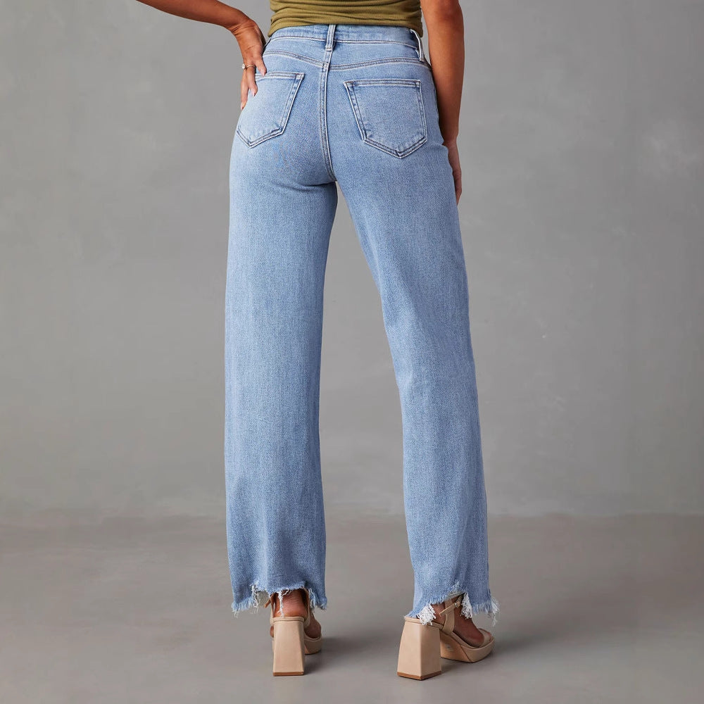 Damen Weit geschnittene Jeans mit fransigem Saum Stalluxe