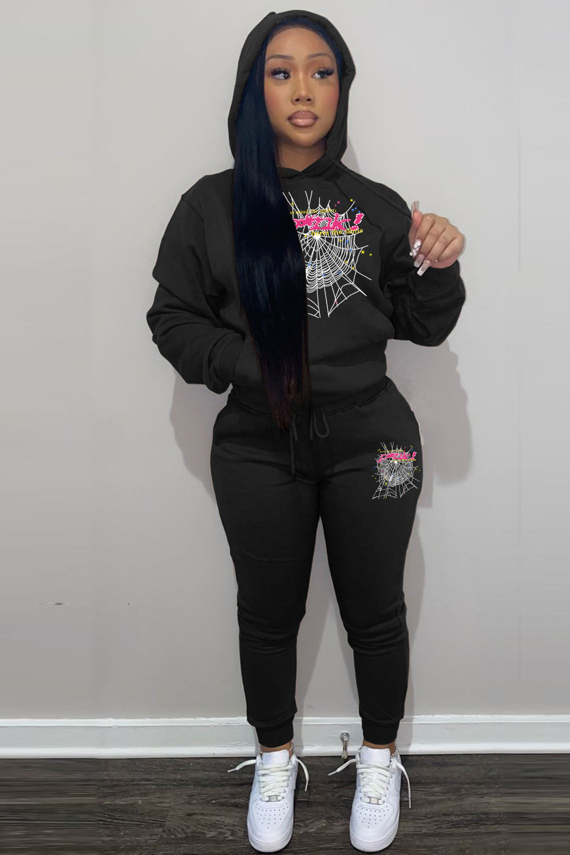Damen Hoodie und Jogginghose Set mit einzigartigem Spinnennetz-Design Stalluxe
