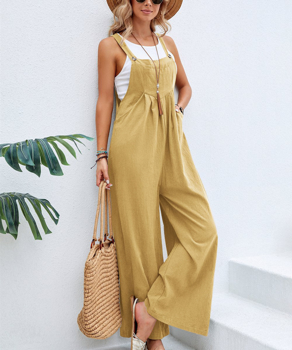 Damen Lässiger Jumpsuit mit weitem Bein und verstellbaren Trägern Stalluxe