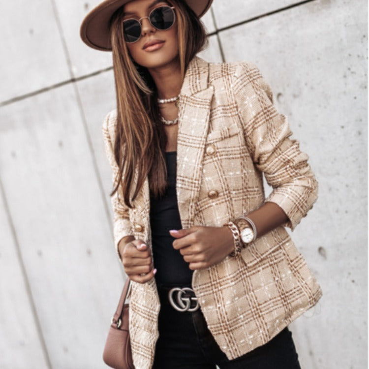 Damen Eleganter Tweed-Blazer mit doppelter Knopfreihe und strukturiertem Gewebe Stalluxe