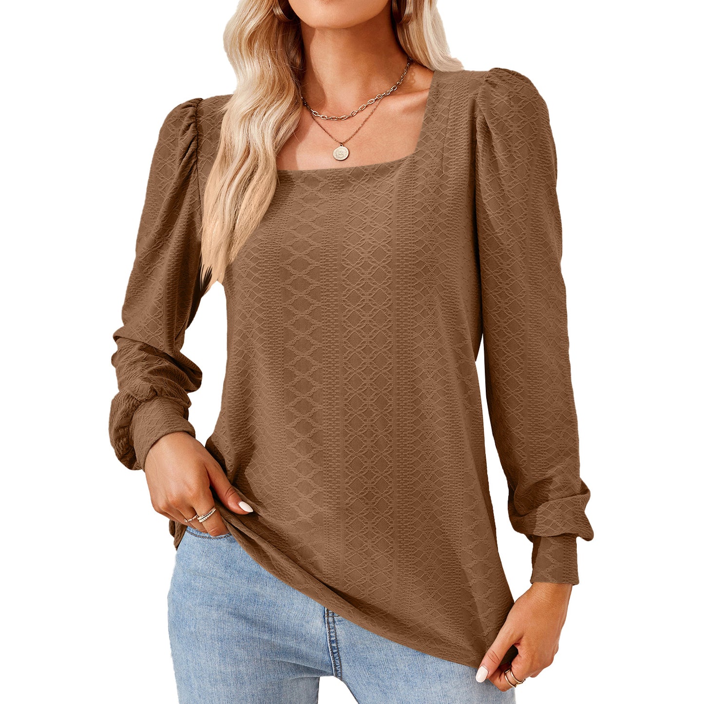 Damen Leichtes Blusenshirt mit eleganten Puffärmeln und strukturiertem Design Stalluxe