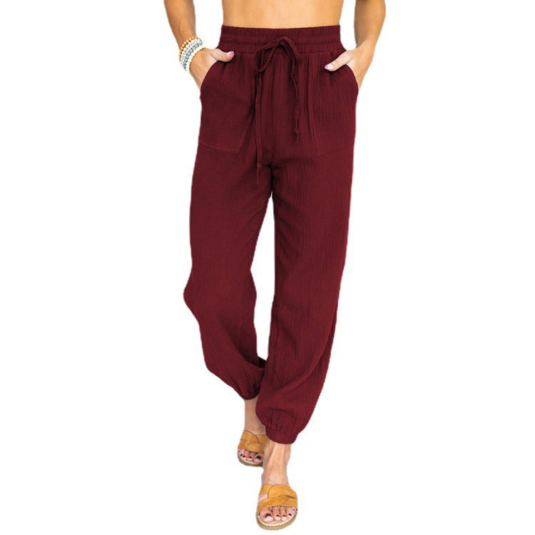 Damen luftige Freizeithose mit elastischem Bund und seitlichen Taschen Stalluxe