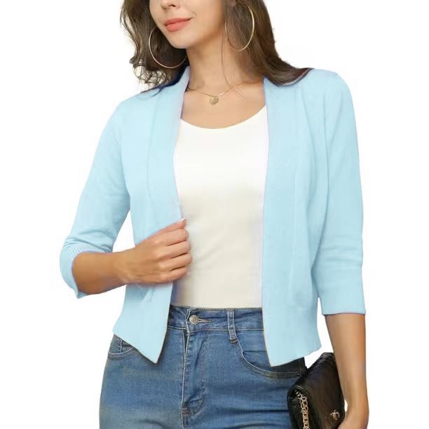 Damen lässige Strickjacke mit offenen Front und 3/4-Ärmeln Stalluxe