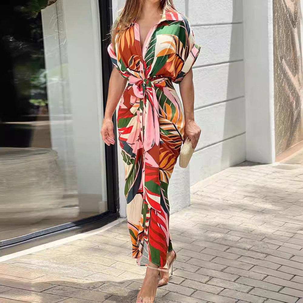 Damen Hemdblusenkleid mit floralem Wickeldesign und Taillengürtel Stalluxe