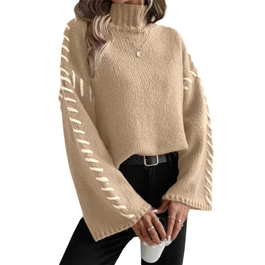 Damen Strickpullover mit breiten Ärmeln und hohem Kragen Stalluxe