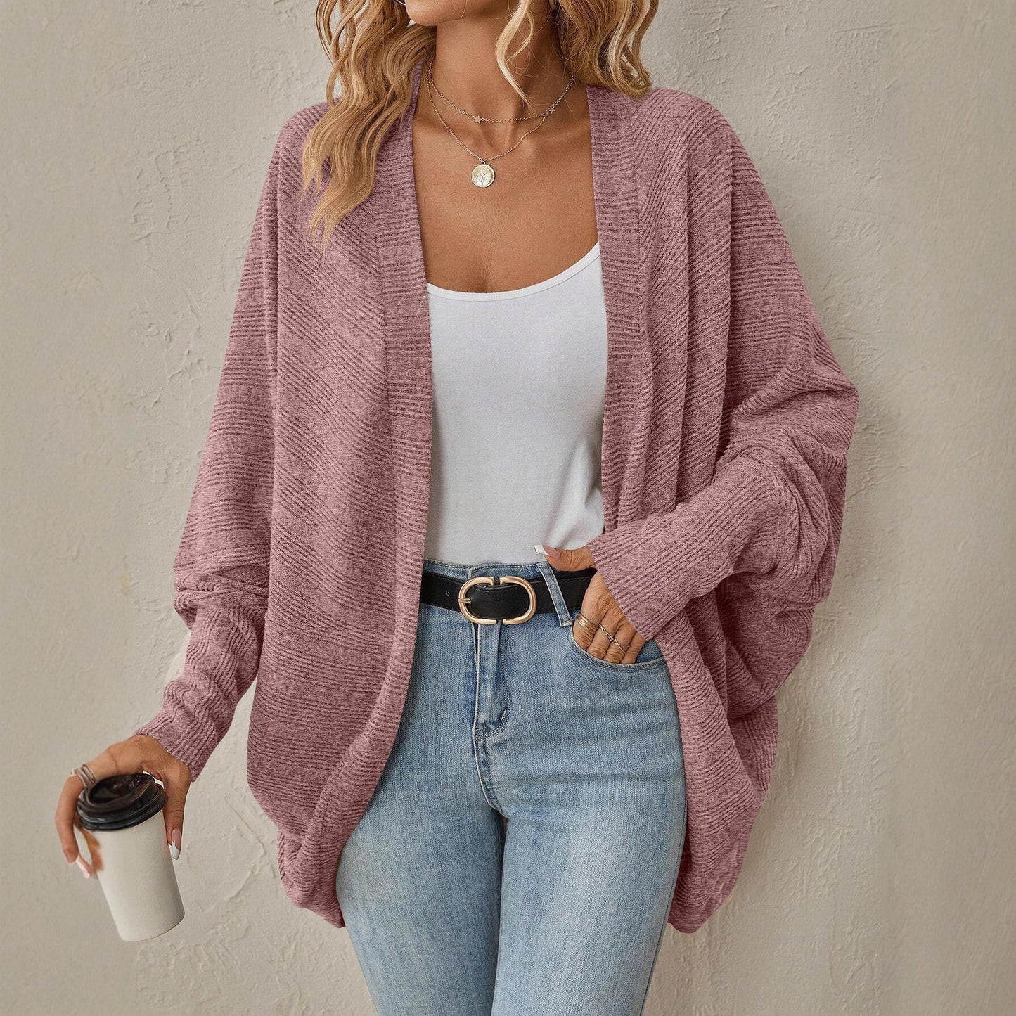 Damen lässige Strickjacke mit offenem Schnitt und modernem Texturmuster Stalluxe