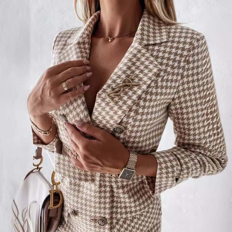 Damen eleganter Karomantel mit Taillengürtel Stalluxe