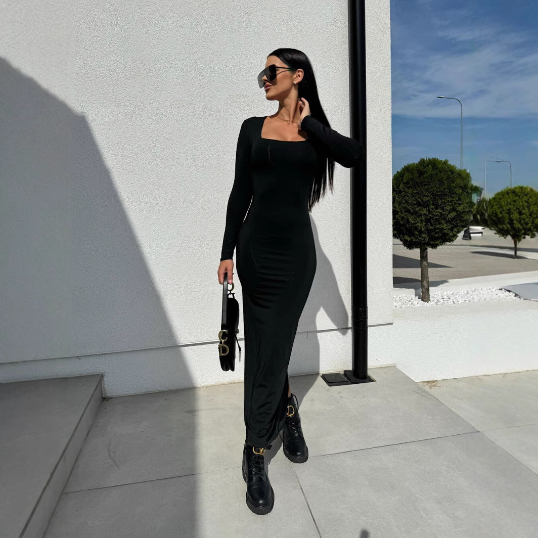 Damen Elegantes langärmliges Maxikleid mit figurbetontem Schnitt Stalluxe