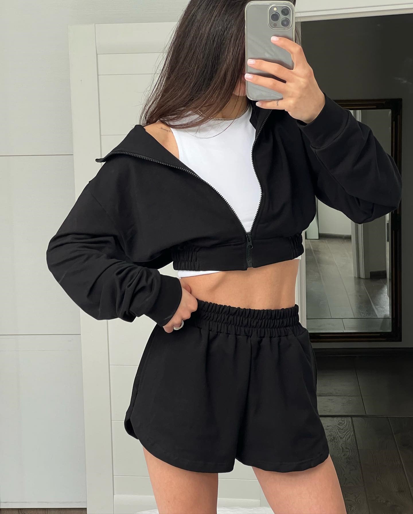 Damen Sportliches Kurzarm-Set mit Reißverschluss und elastischem Bund Stalluxe