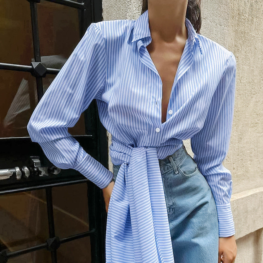 Damen modische Bluse mit Bindegürtel Stalluxe