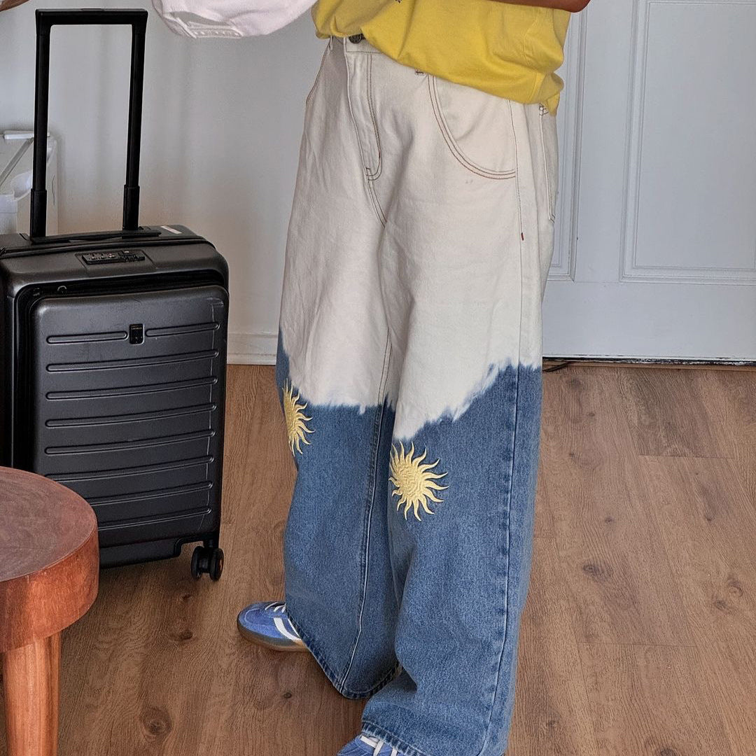 Damen Wide-Leg Jeans mit einzigartigem Sonnen-Motiv Stalluxe