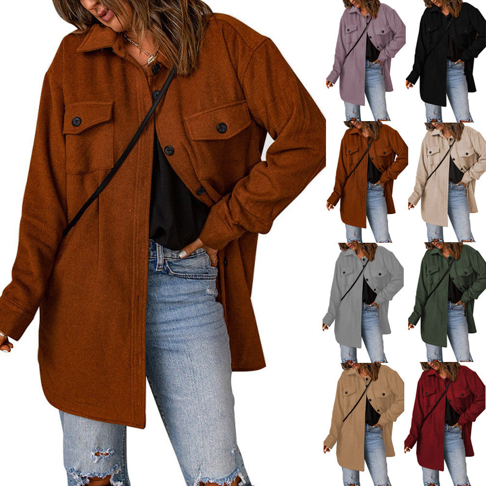 Damen Übergröße Langarm-Hemdjacke mit funktionalen aufgesetzten Taschen und lässigem Schnitt Stalluxe