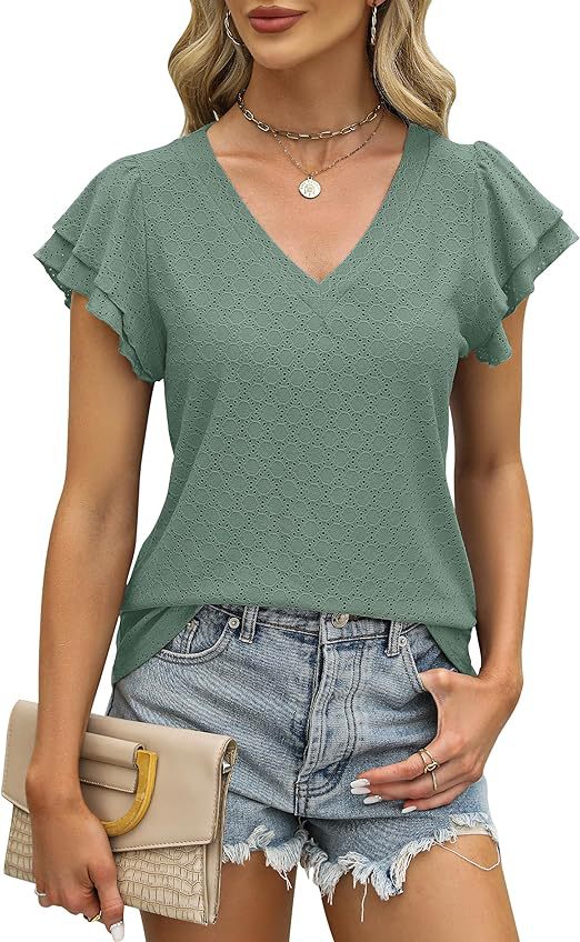 Damen modisches V-Ausschnitt-Shirt mit Rüschendetails Stalluxe