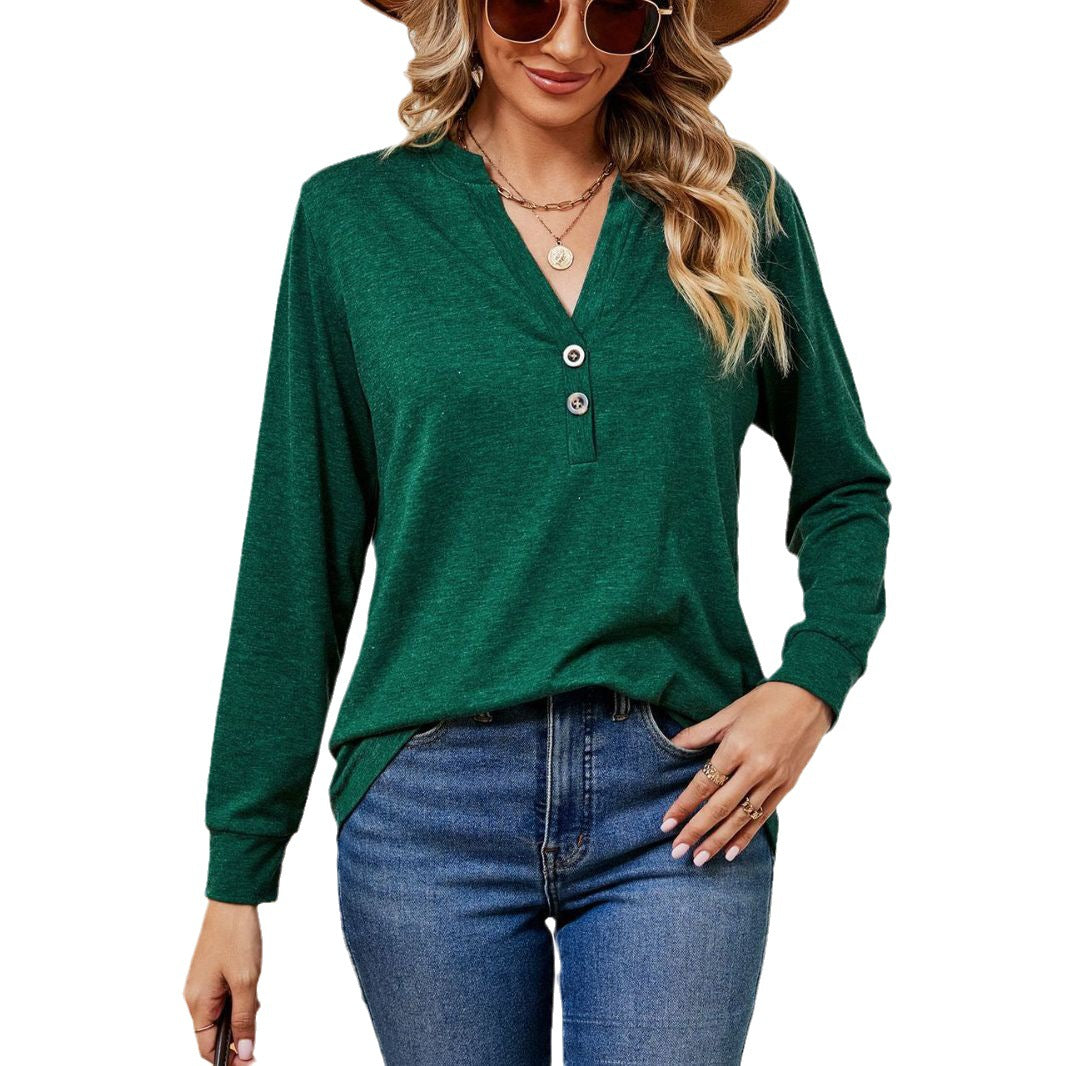 Damen Langarmtop mit modischem Henley-Ausschnitt und Knopfdesign Stalluxe