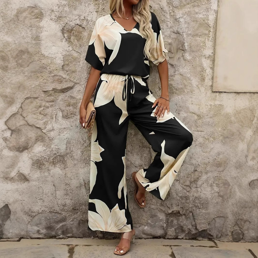 Damen Luftiges Zweiteiliges Set mit floralem Design und weitem Schnitt Stalluxe