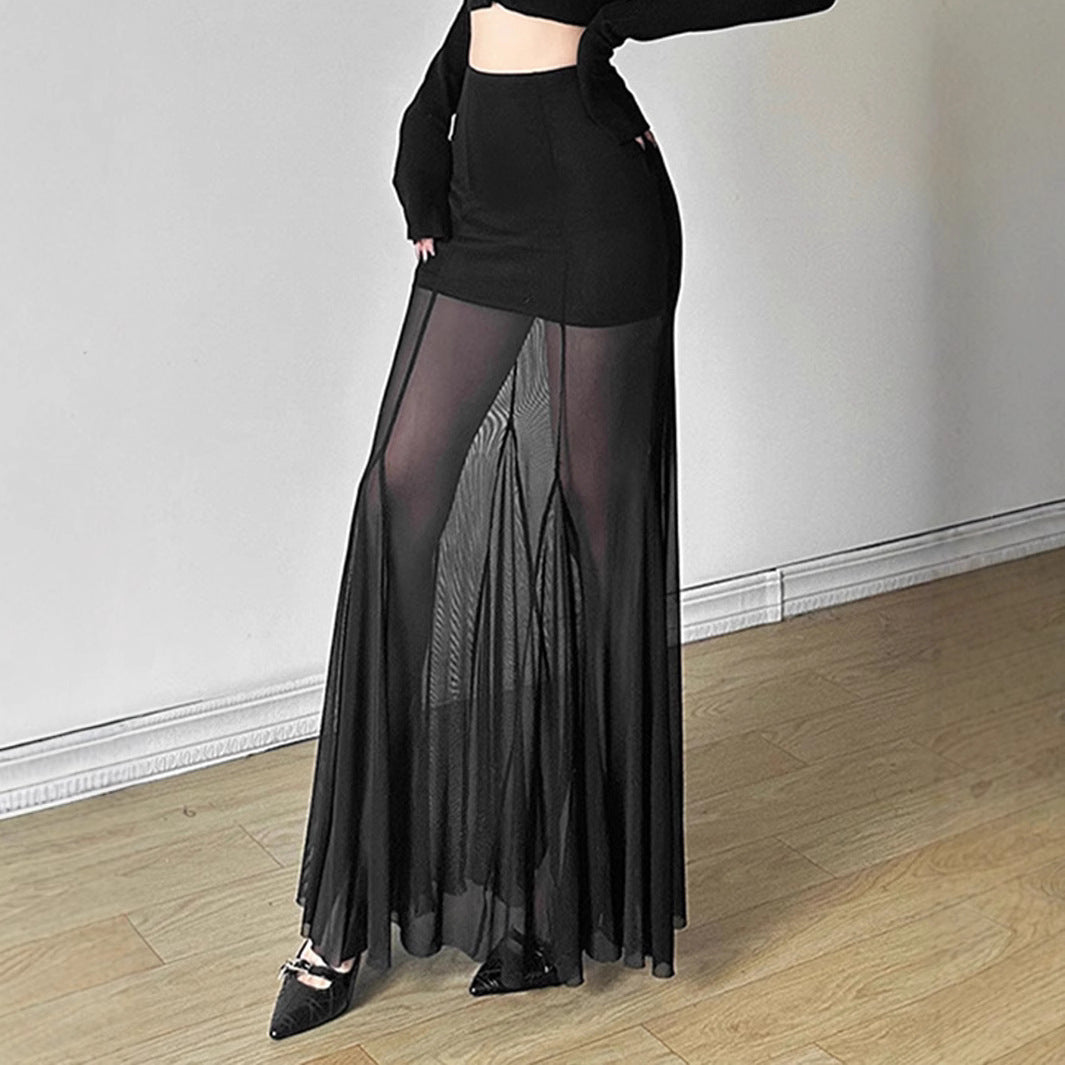 Damen Eleganter Maxirock mit transparenten Einsätzen Stalluxe