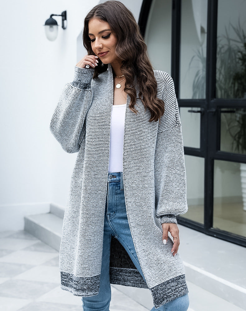 Damen Langer Strickcardigan mit modischem Design und breiten Ärmeln Stalluxe