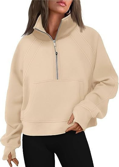 Damen Trendy Fleecepullover mit Stehkragen und Zipper Stalluxe