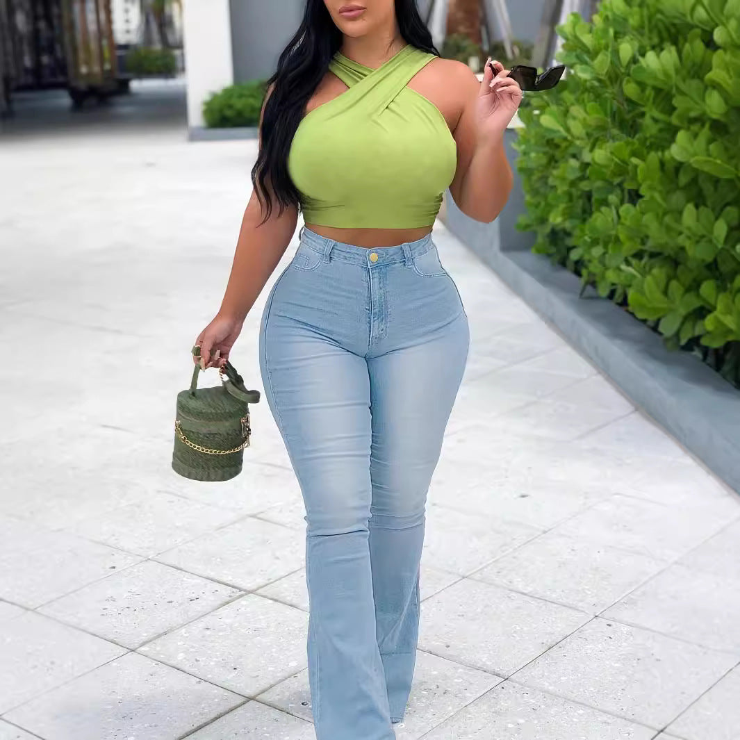 Damen Flared Jeans mit hohem Bund und figurformendem Schnitt Stalluxe