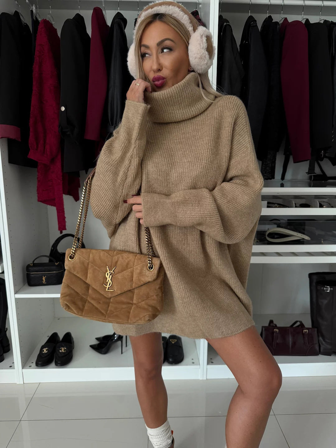 Damen Strickpullover mit hohem Kragen und weitem Schnitt Stalluxe