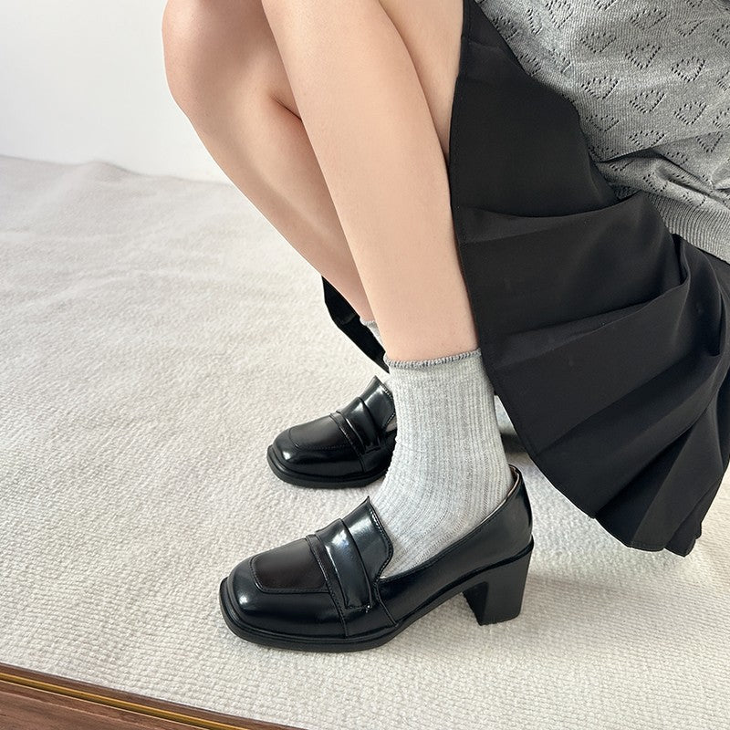 Damen elegante Blockabsatz-Mokassins mit glänzendem Obermaterial und komfortabler Innensohle Stalluxe