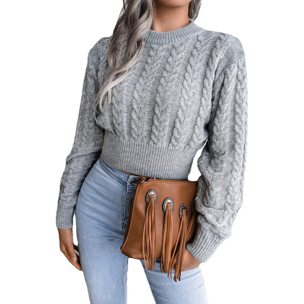 Damen Grobstrickpullover mit verlängertem Bund und Kunstleder-Applikationen Stalluxe