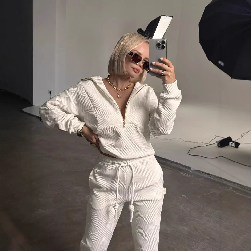 Damen sportliches Fleece-Set mit modischer Stehkragen und elastischen Bündchen Stalluxe