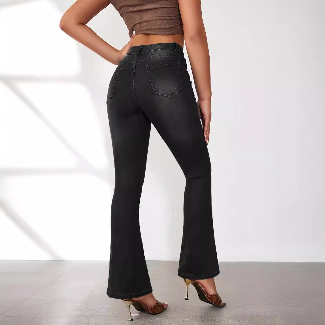 Damen Flared Jeans mit hohen Bund und modischen Knopfdetails Stalluxe