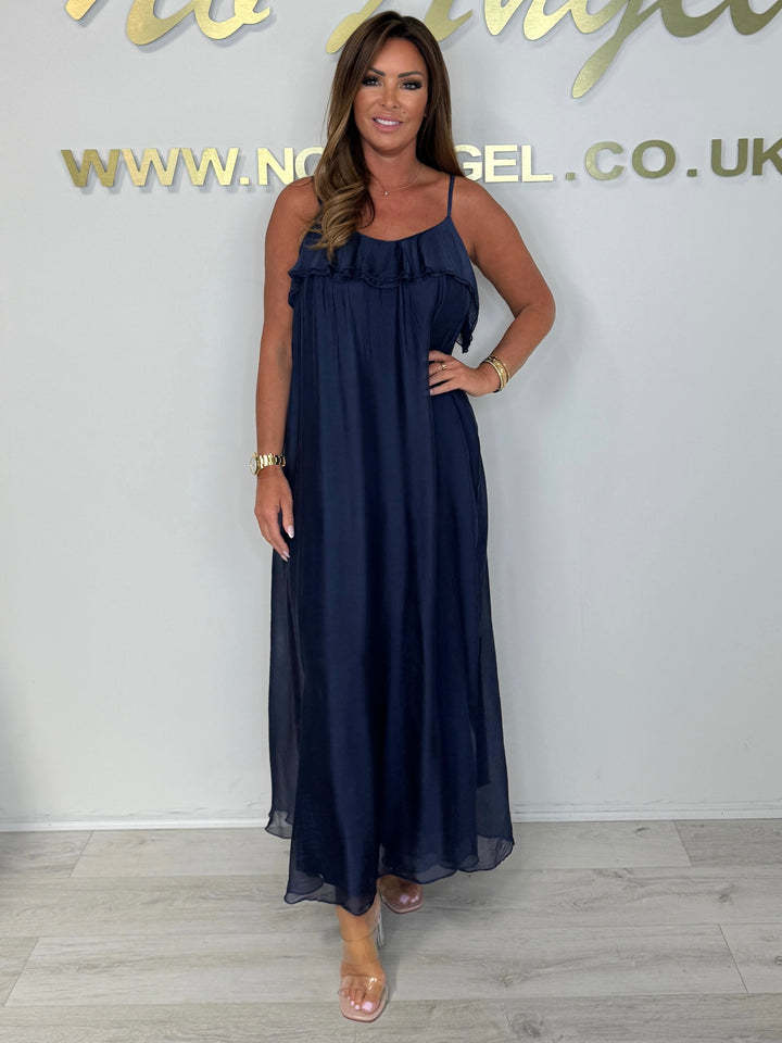 Damen Elegantes Maxikleid mit Rüschen und Spaghetti-Trägern Stalluxe