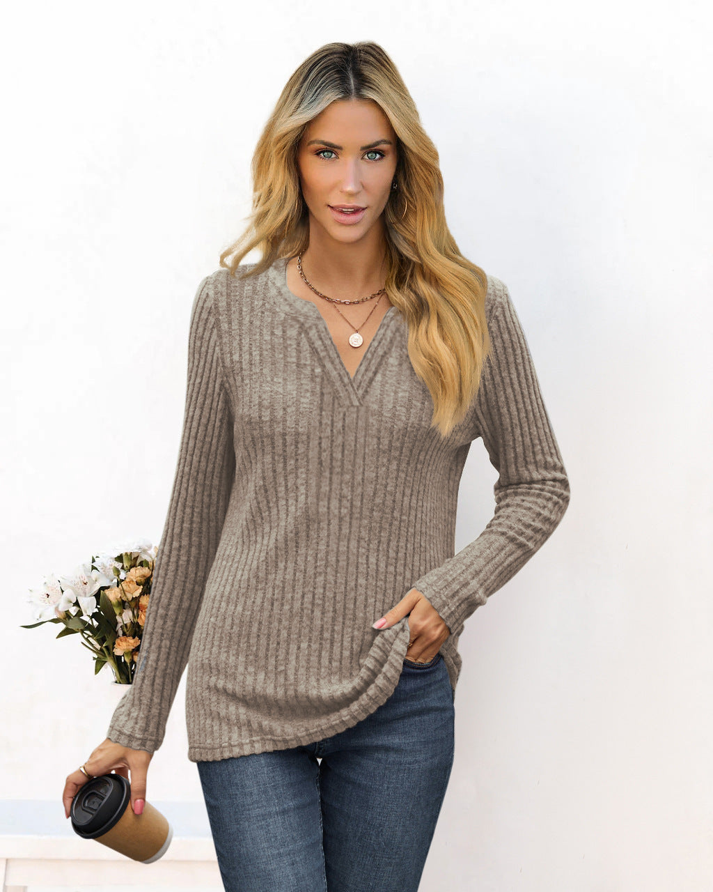 Damen lässiges Langarmshirt aus strukturiertem Material Stalluxe