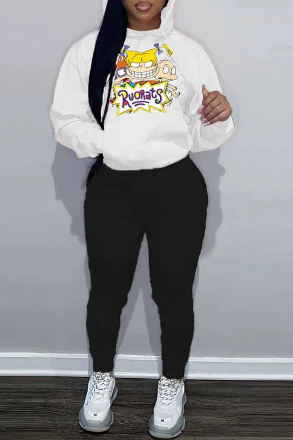 Damen Hoodie und Jogginghose Set mit kreativem Cartoon-Design Stalluxe