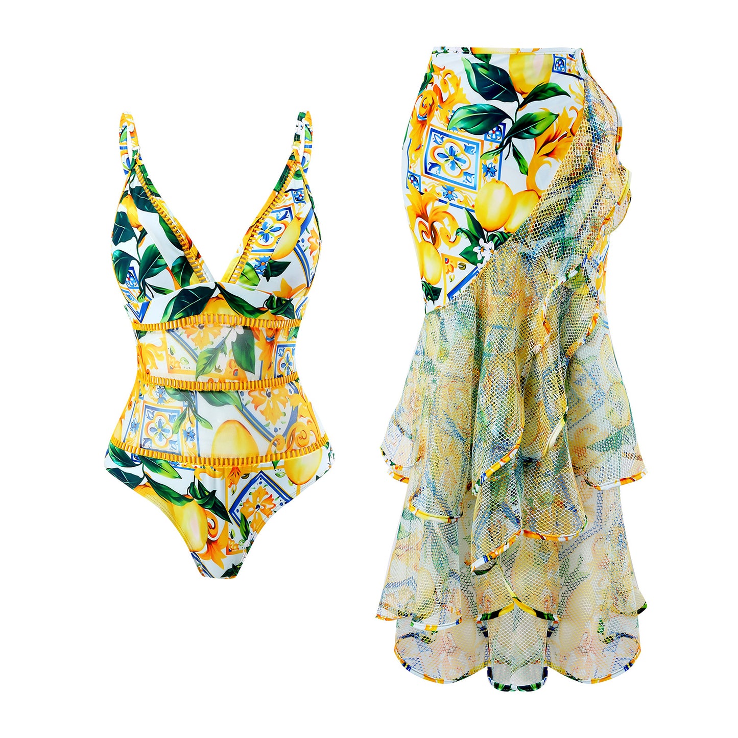 Damen Badeset mit Wickelrock und floralem Design Stalluxe